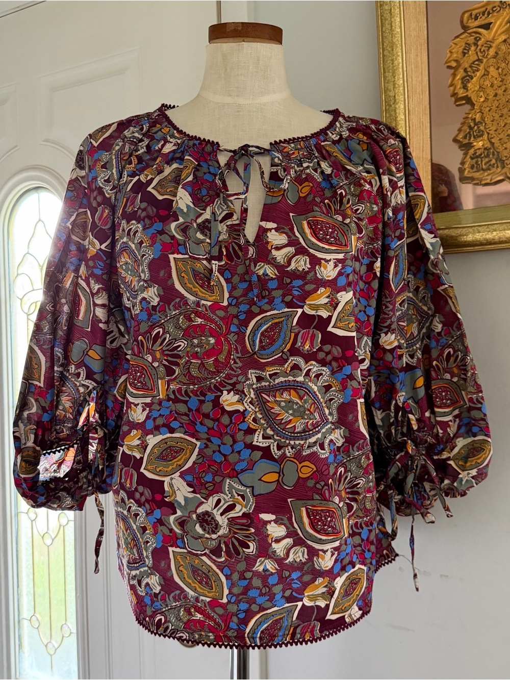 Bohemian Sundance Belladonna Beauty paisley print cotton poplin top Medium EUC